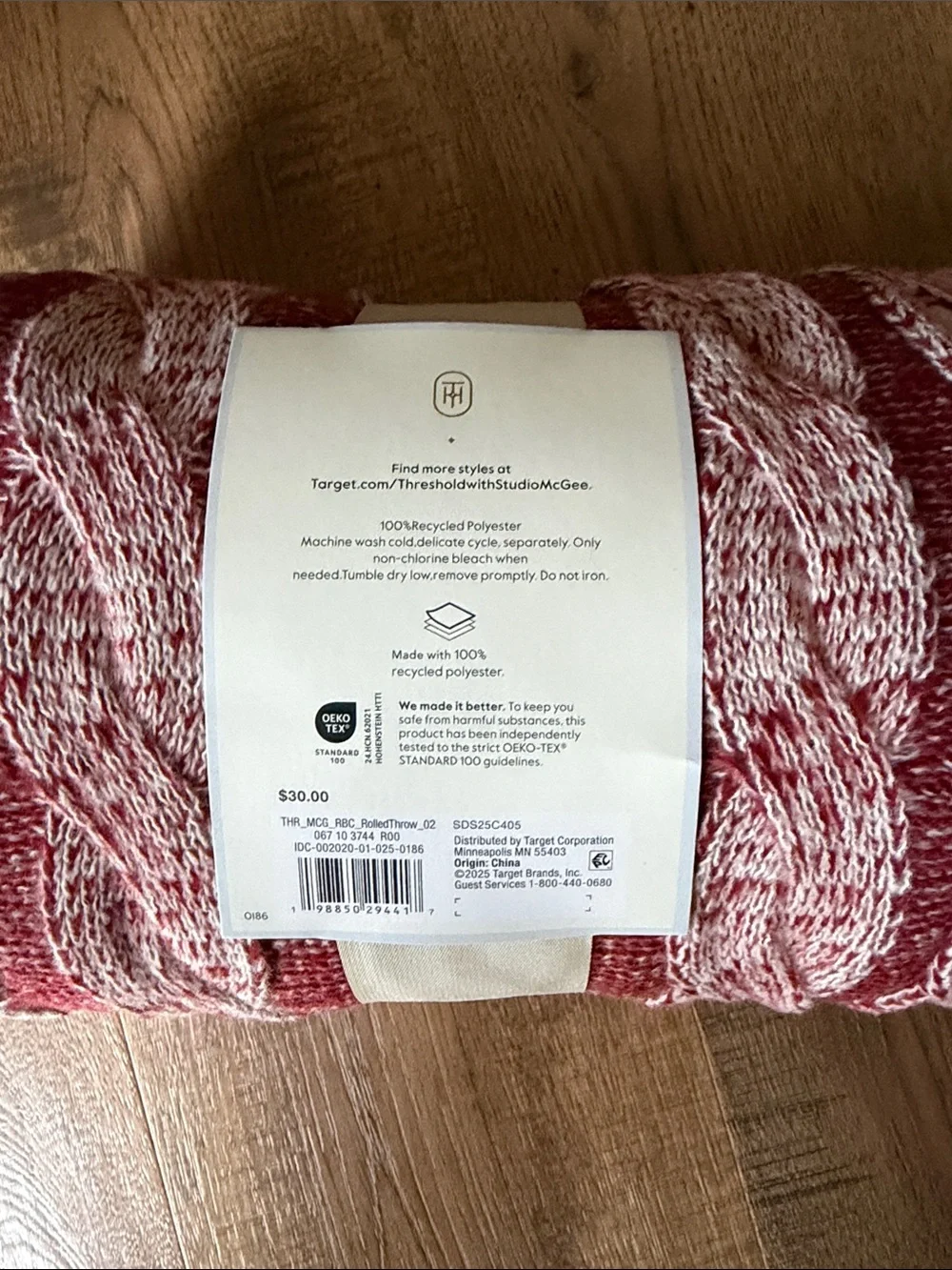 Studio McGee Red & White Marled Cable Knit Throw